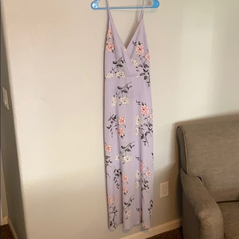 Purple floor length floral dress